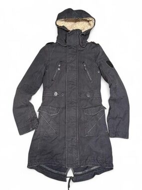 Y2K TNA Black Sherpa Lined Utility Military Parka Jacket